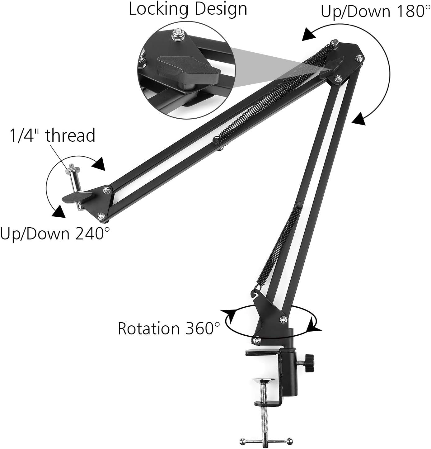 Overhead Video Stand Phone Holder Articulating Arm Phone Mount Table Top Scissor Boom Arm Articulating Phone Stand Tablet Phone Holder for Streaming Phone Baking Crafting