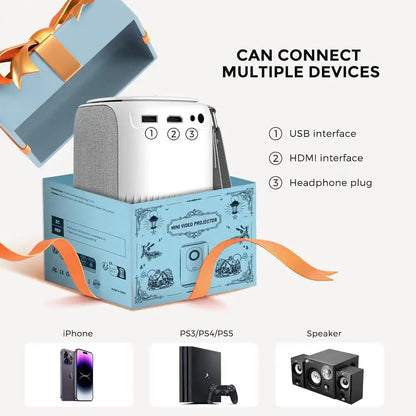 1920 X 1080 Full HD Wifi Bluetooth Mini Portable Projector with 9000-Lumens Handheld &amp; Compatible HDMI USB, Audio Port