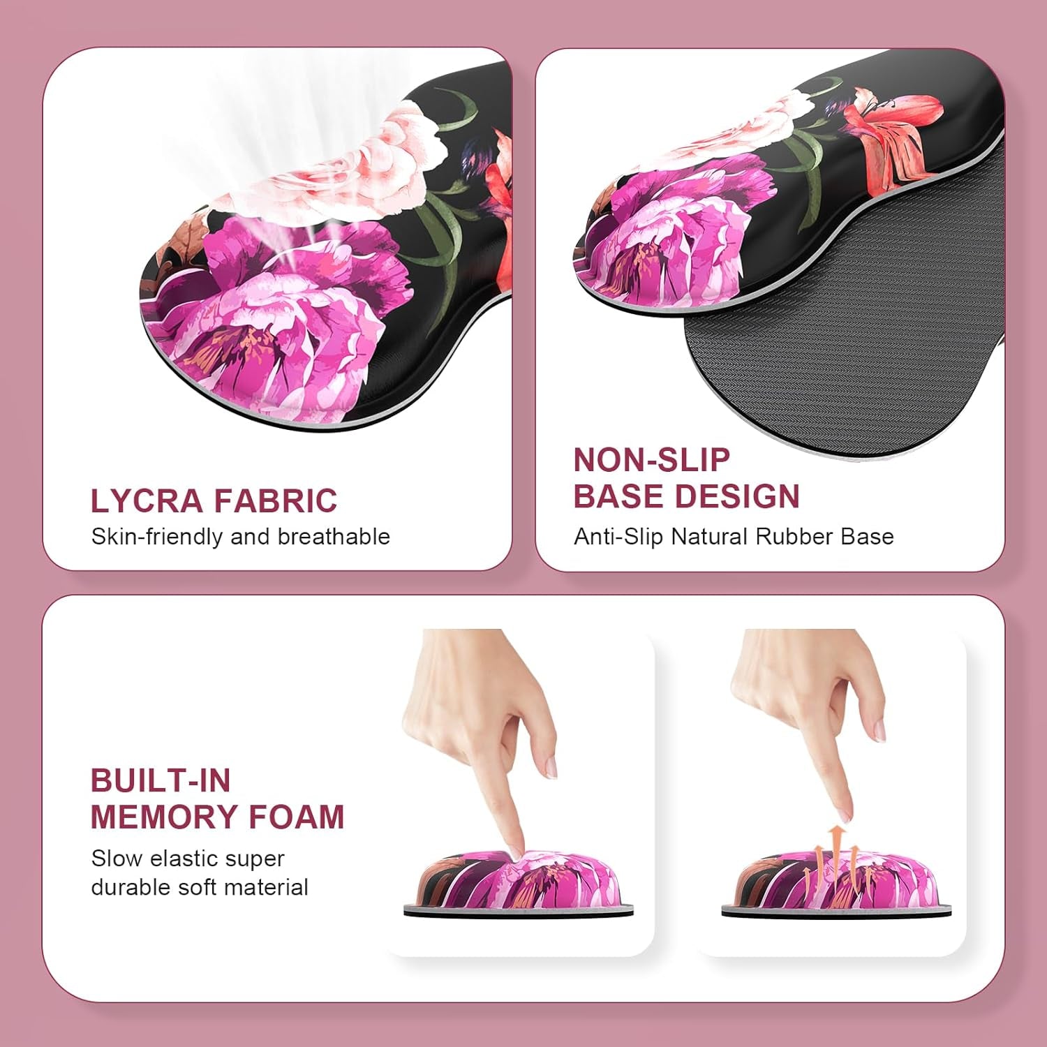 Mouse Pad Set, Desk Mat + Mouse Pad with Wrist Rest + Keyboard Wrist Rest + Coaster, Mouse and Keyboard Pad Set with Stitched Edge &amp; Non-Slip Base, Desk Pad Mat for Work Gaming, Peony Flower
