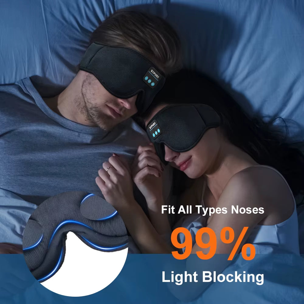DreamTune 3D Bluetooth Sleep Mask - 99% light blocking, fitting all types of noses for optimal comfort.