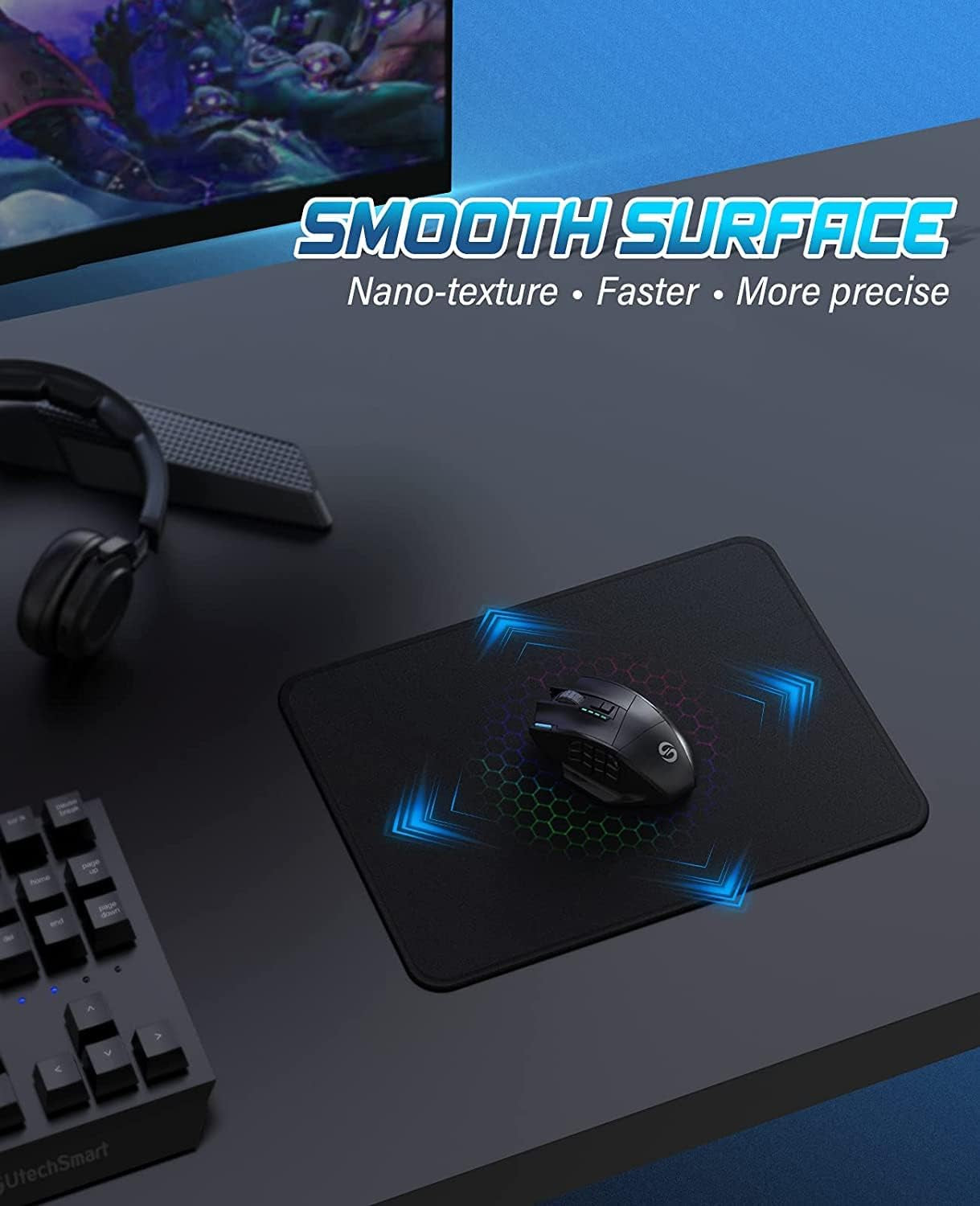Mouse Pad,  Computer Mouse Pad with Stitched Edges, Washable Mouse Mat with Superior Micro-Weave Cloth, Gaming Mouse Pad for Office &amp; Home, Non-Slip Rubber Base, Black