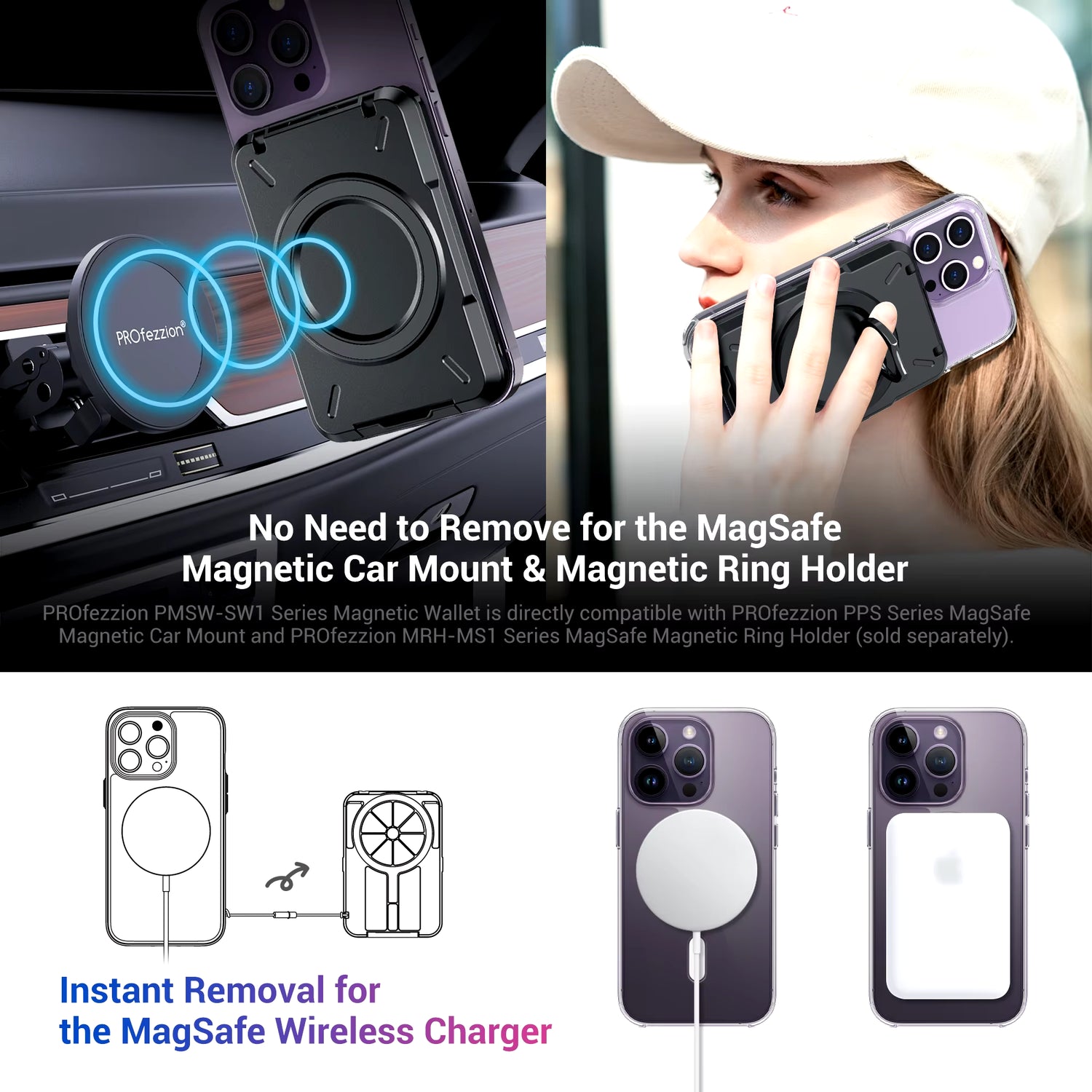 Magnetic Wallet &amp;Card Holder with RFID Blocking Function for Iphone 17 16 15 14 Pro/ Pro Max/13 Pro Max/13 12 Pro Magsafe Wallet